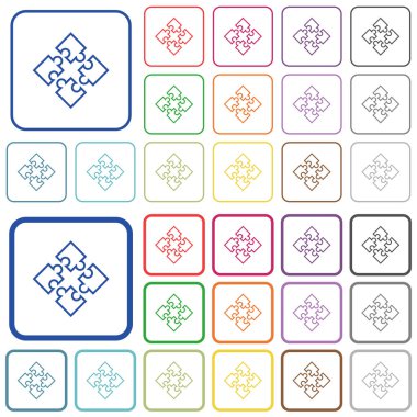 Puzzle parçaları düz renk simgeleri özetlenen