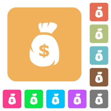 Doları para çantası yuvarlak kare düz simgeler