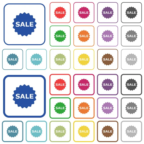 Badge de vente esquissé icônes de couleur plate — Image vectorielle