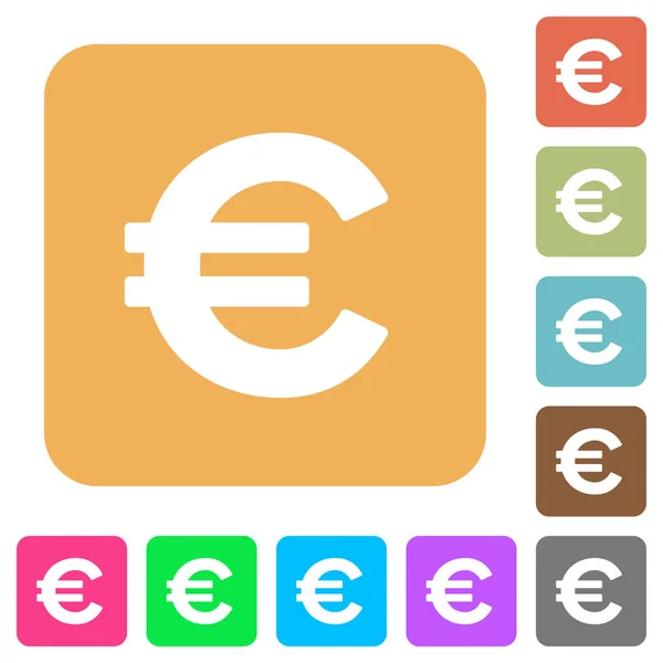 Signo euro redondeado iconos planos cuadrados — Archivo Imágenes Vectoriales