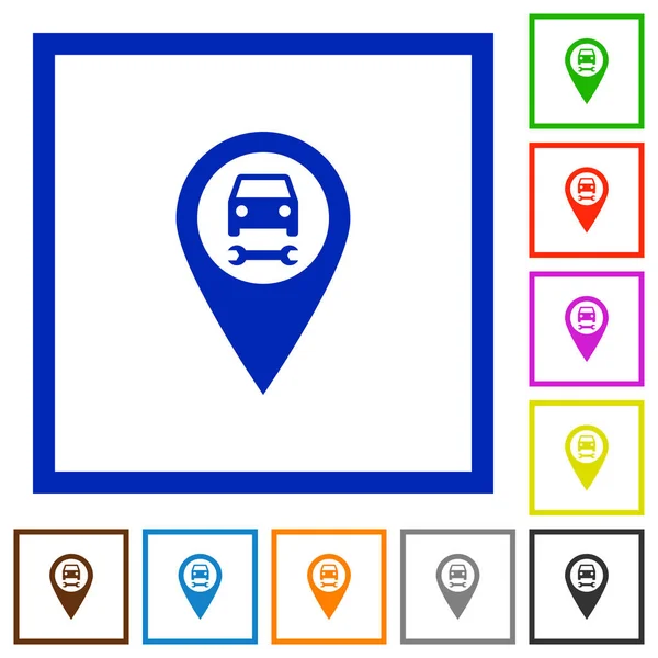 Service de voiture GPS carte emplacement plat encadré icônes — Image vectorielle