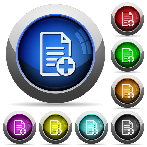 Adicionar novo documento redondo botões brilhantes —  Vetores de Stock