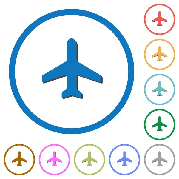 Airplane icons with shadows and outlines — Stock Vector