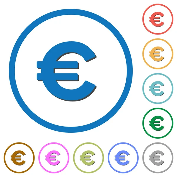 Signo de euro iconos con sombras y contornos — Vector de stock