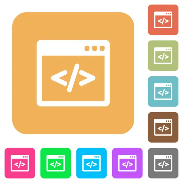 Programování kódu v okně softwaru zaoblené čtverečních byt ikonu — Stockový vektor