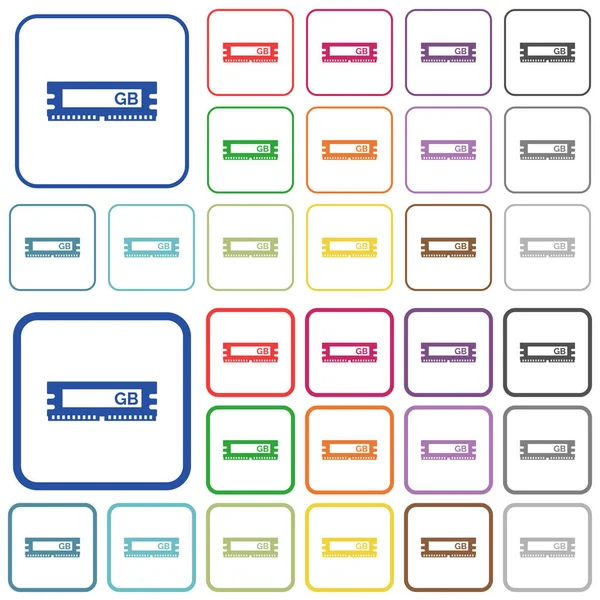 Módulo RAM delineado ícones de cor plana — Vetor de Stock