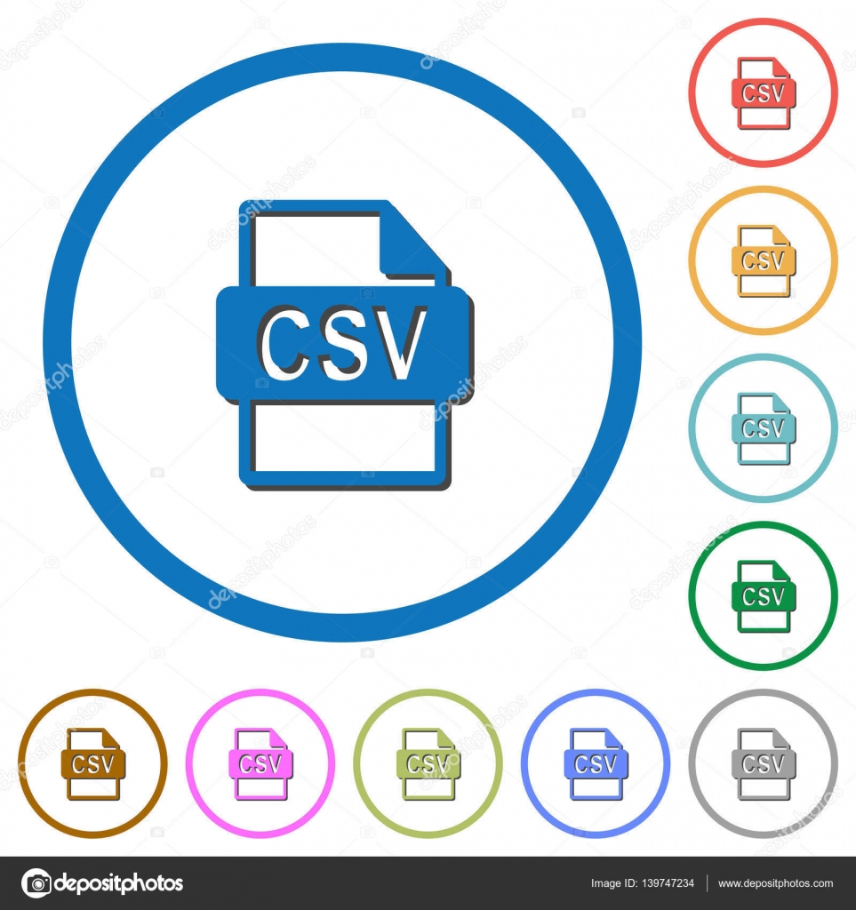 Значки Формата CSV С Тенями И Контурами Векторное Изображение.