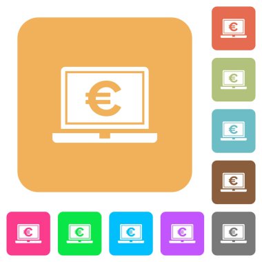 Euro simgesi ile laptop yuvarlak kare düz simgeler