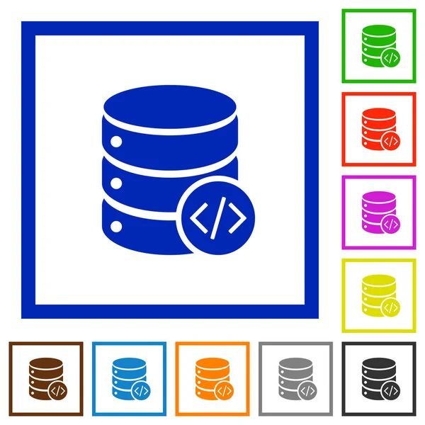 Banco de dados de programação plana ícones emoldurados — Vetor de Stock