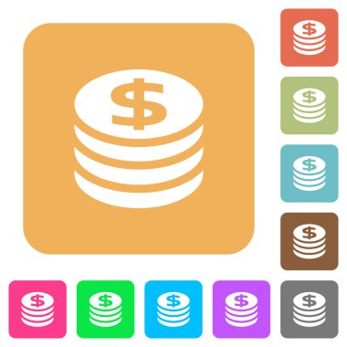Dolar sikke yuvarlatılmış kare düz simgeler