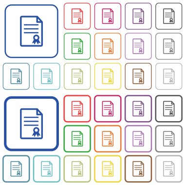 Sertifika belge düz renk simgeleri özetlenen