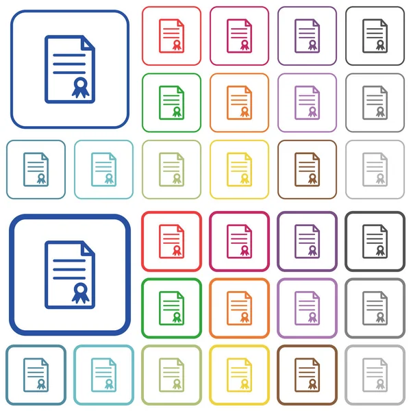 Certificate document outlined flat color icons — Stock Vector