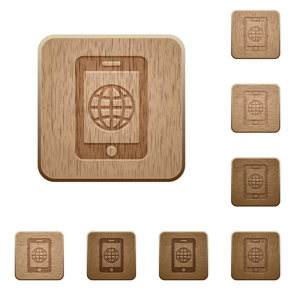 Internet móvil botones de madera — Vector de stock