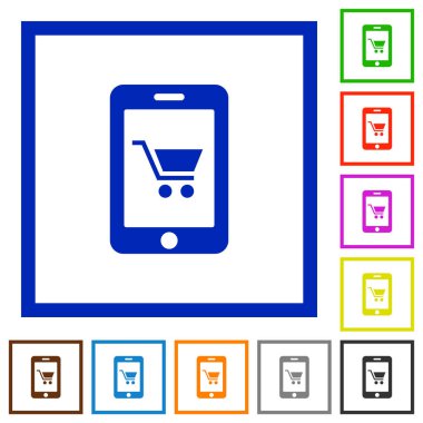 Mobil alışveriş düz simgeler çerçeveli
