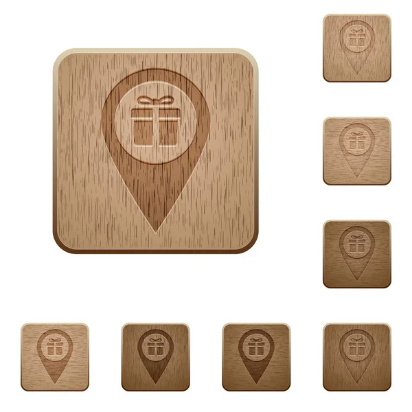 Boutique cadeaux Carte GPS emplacement boutons en bois — Image vectorielle