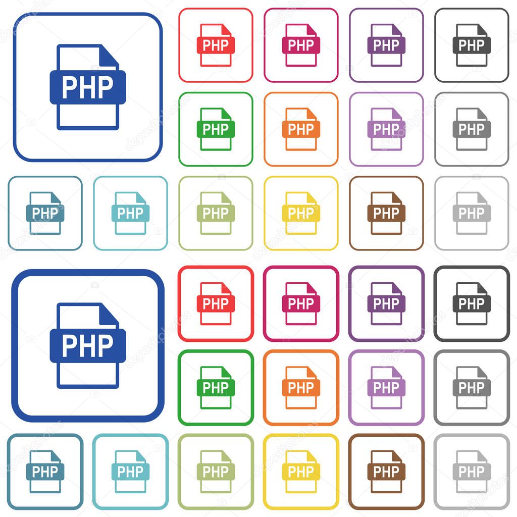 PHP file format outlined flat color icons