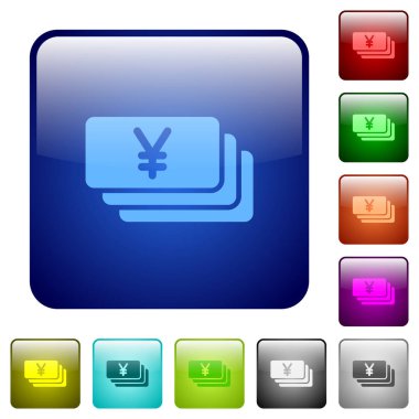 Yen banknotlar kare düğmeleri renk