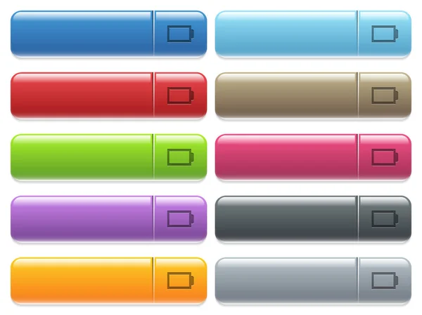 Empty battery without load units icons on color glossy, rectangular menu button — Stock Vector