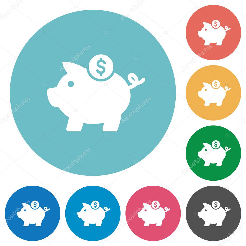 Dollar piggy bank flat round icons