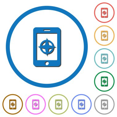 Gölgeler ve anahatları ile mobil pusula simgeler