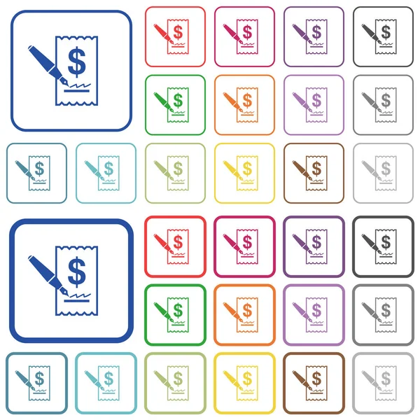 Assinando cheque dólar esboçado ícones de cor plana — Vetor de Stock