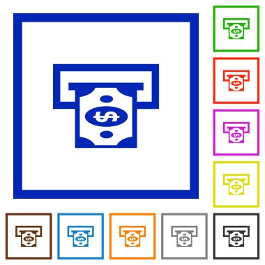 Doları banka Atm düz çerçeveli simgeler