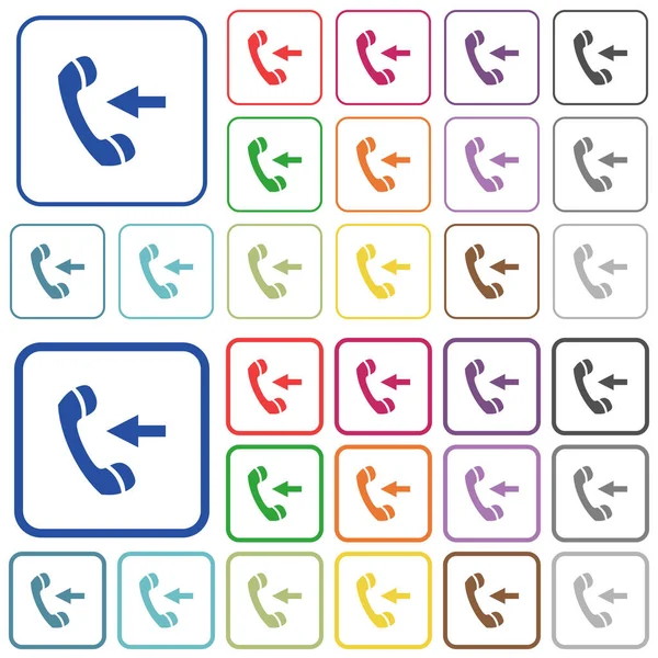 Llamada telefónica entrante delineada iconos de color plano — Archivo Imágenes Vectoriales