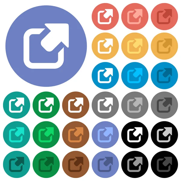 Exportera med övre högra pilen runda platta multi färgade ikoner — Stock vektor
