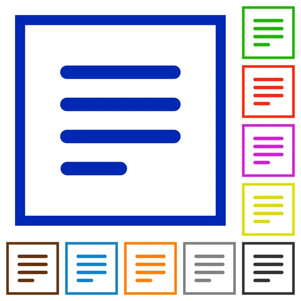 Texte aligner justifier dernière rangée gauche plat encadré icônes — Image vectorielle