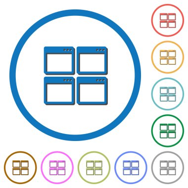 Mozaik pencere görünüm modu simgeleri gölgeler ve anahatlar