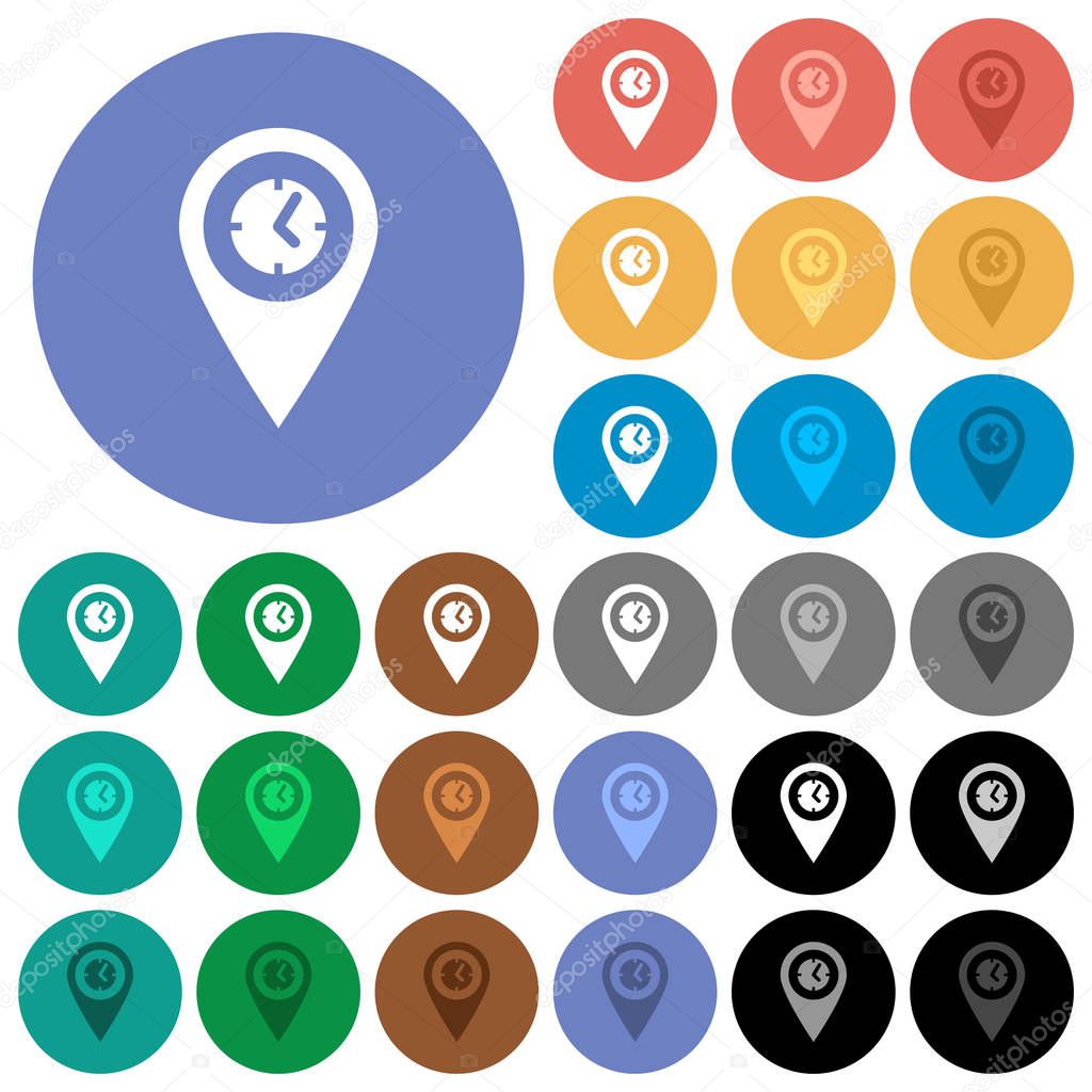 Arrival time GPS map location round flat multi colored icons