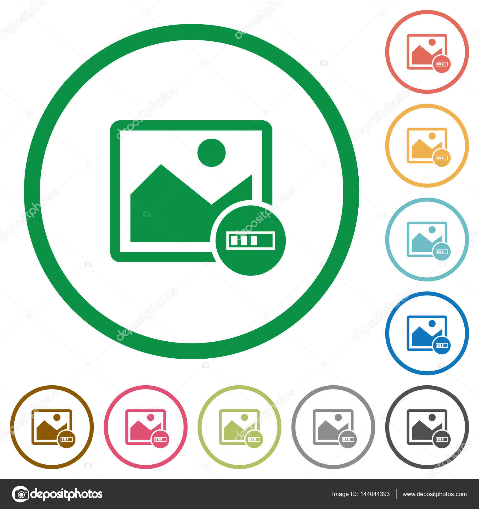 Image processing flat icons with outlines — Stock Vector