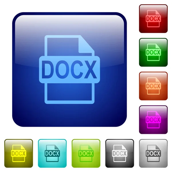 Format de fichier DOCX boutons carrés de couleur — Image vectorielle