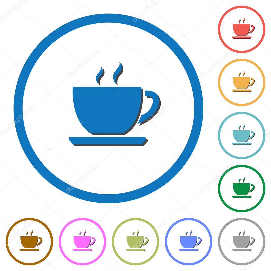 Cup of coffee icons with shadows and outlines
