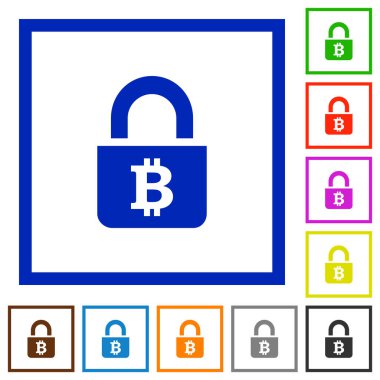 Bitcoins düz çerçeveli simgeler kilitli