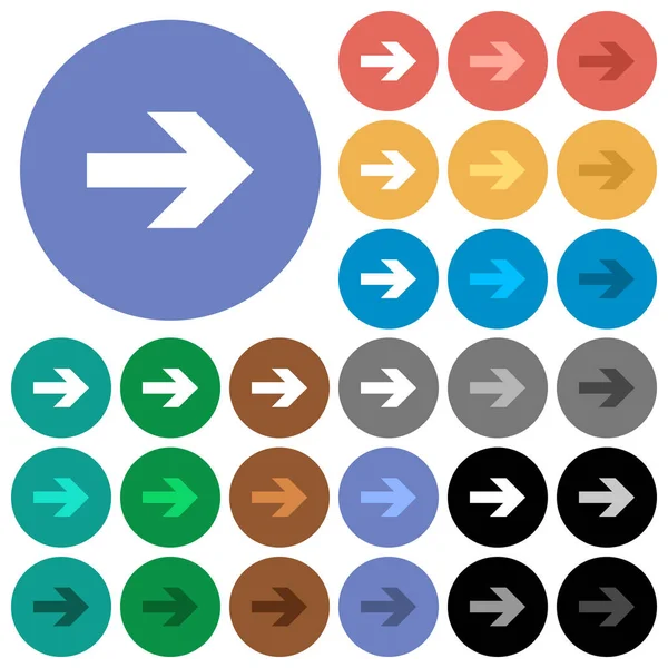 Flecha derecha redonda plana iconos multicolores — Vector de stock
