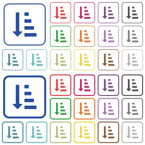 Aufsteigender geordneter Listenmodus umreißt flache Farbsymbole — Stockvektor