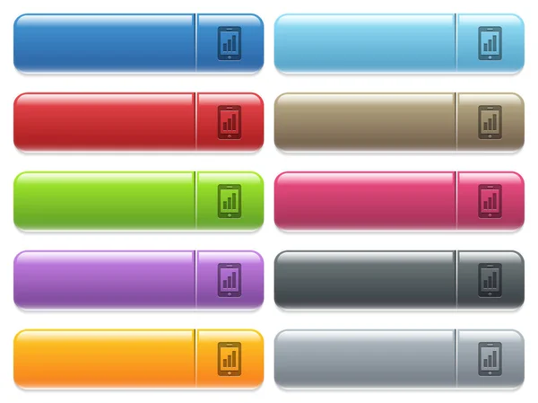 Iconos de fuerza de la señal del teléfono inteligente en color brillante, botón de menú rectangular — Vector de stock