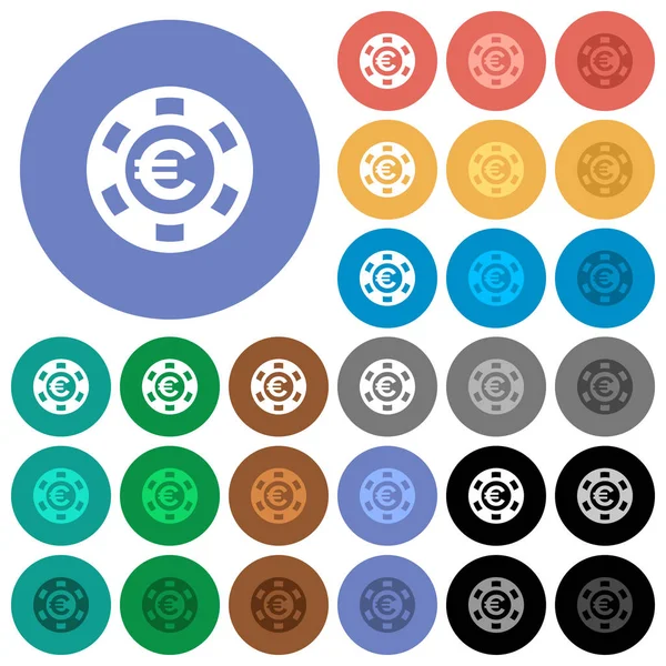 Euro casino chip ronda plana iconos multicolores — Vector de stock