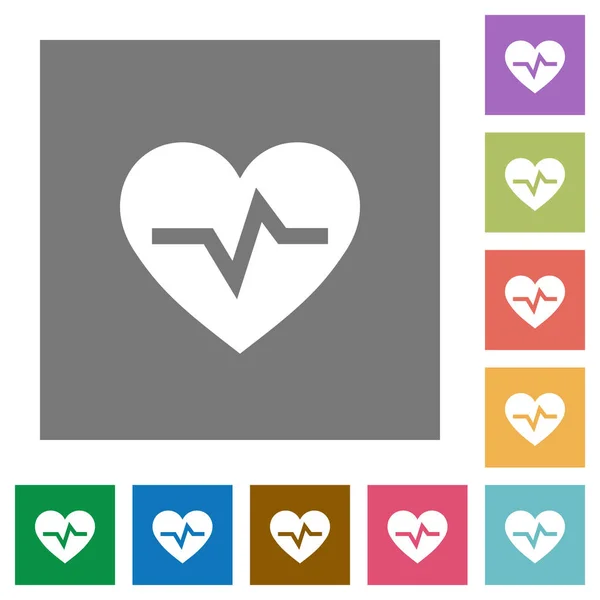 Herzschlag quadratische flache Symbole — Stockvektor