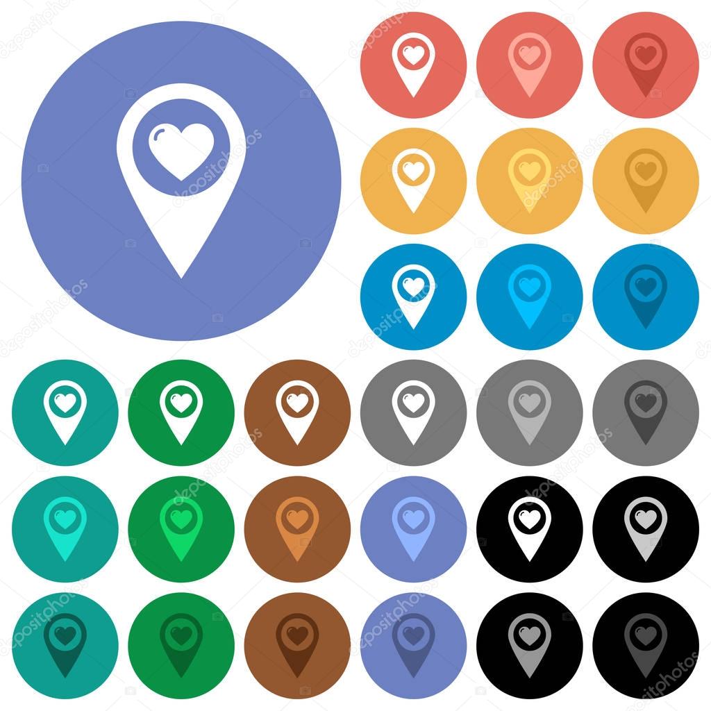 Favorite GPS map location round flat multi colored icons