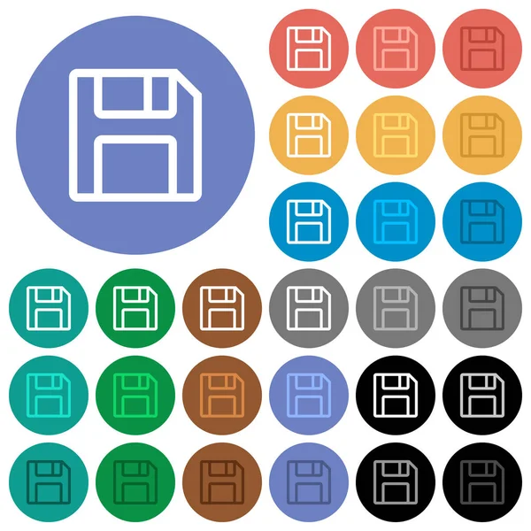 Salvar símbolo redondo ícones de várias cores planas —  Vetores de Stock