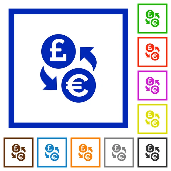Pound Euro money exchange flat framed icons — Stock Vector