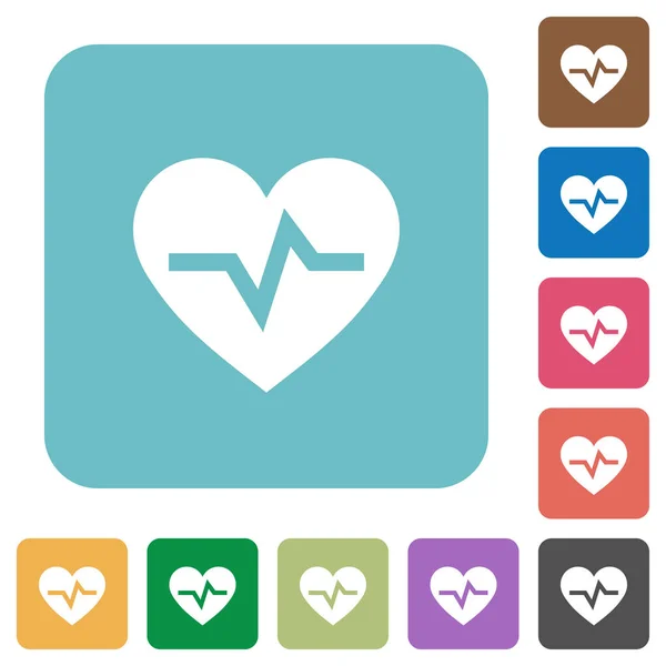 Heartbeat rounded square flat icons — Stock Vector