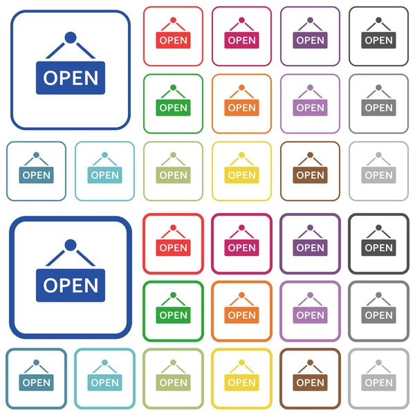 Open sign outlined flat color icons — Stock Vector