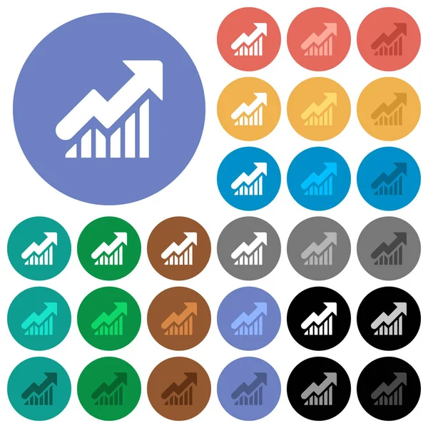 Emelkedő grafikon kerek lapos multi színes ikonok — Stock Vector