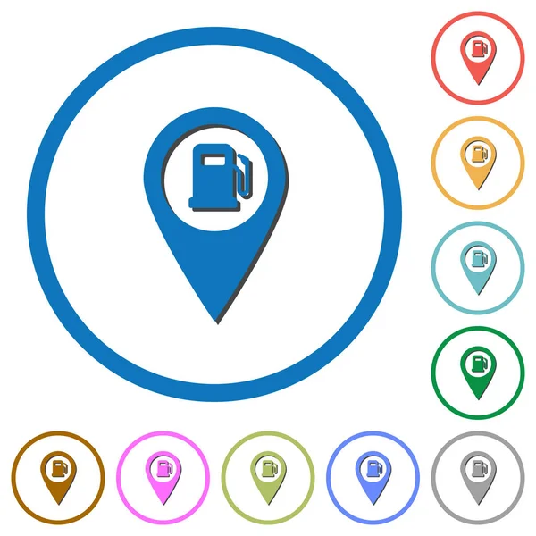 Stacja benzynowa Gps Mapa lokalizacji ikon z cienie i kontury — Wektor stockowy
