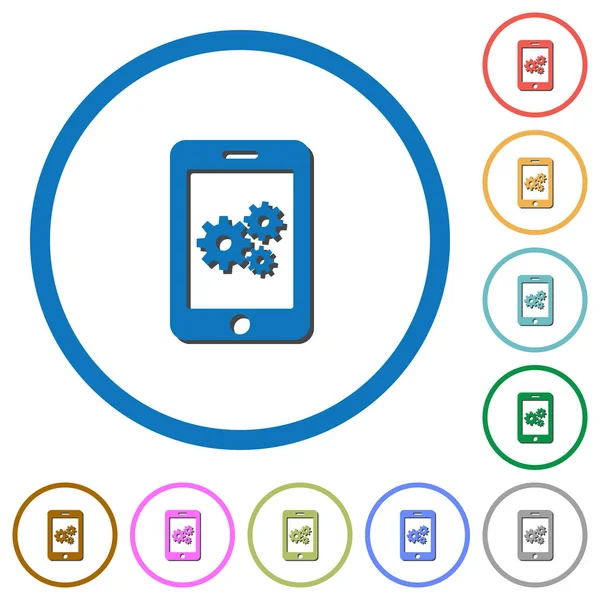 Paramètres Smartphone icônes avec ombres et contours — Image vectorielle