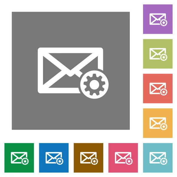 Configurações de correio ícones planos quadrados — Vetor de Stock