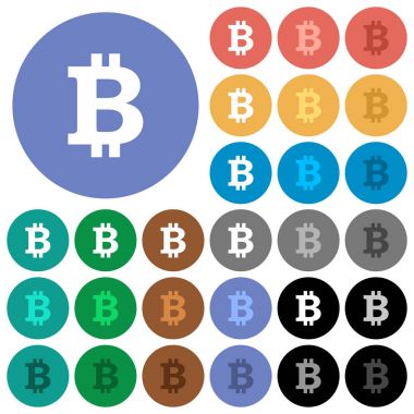 Bitcoin işareti simgelerini renkli düz çok yuvarlak
